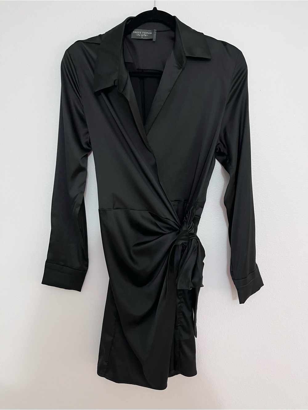 Dress Forum Black Long Sleeve Wrap Dress with Side Knot